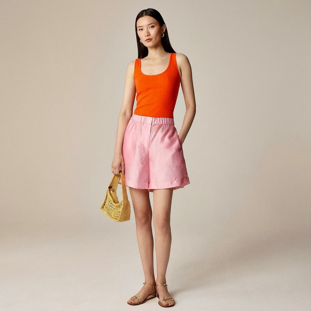 NWT!! J. CREW Pointelle Tank Top Scoop Neck Solid Orange Aperitif Red XX-Small‎